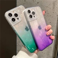 clear gradient laser lover heart phone case for iphone 13 pro max 11 12 pro max xr xs x 7 8 plus glitter diamond lens soft cover
