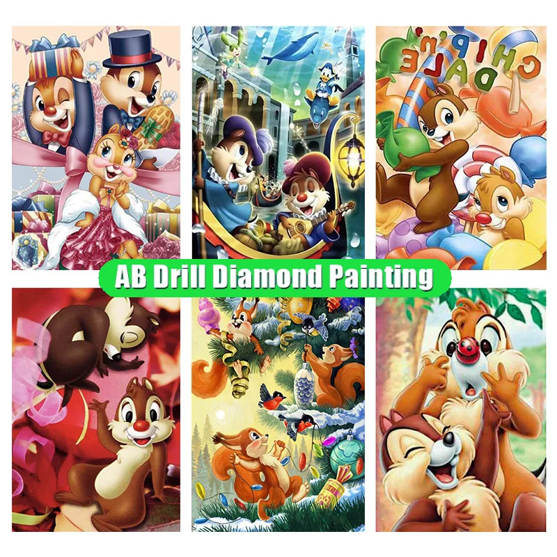 

Алмазная живопись Disney 5D Aiy Ab чип и Дейл, мультяшная белка, полноразмерная квадратная круглая Алмазная мозаика, декор для детской комнаты, руч...