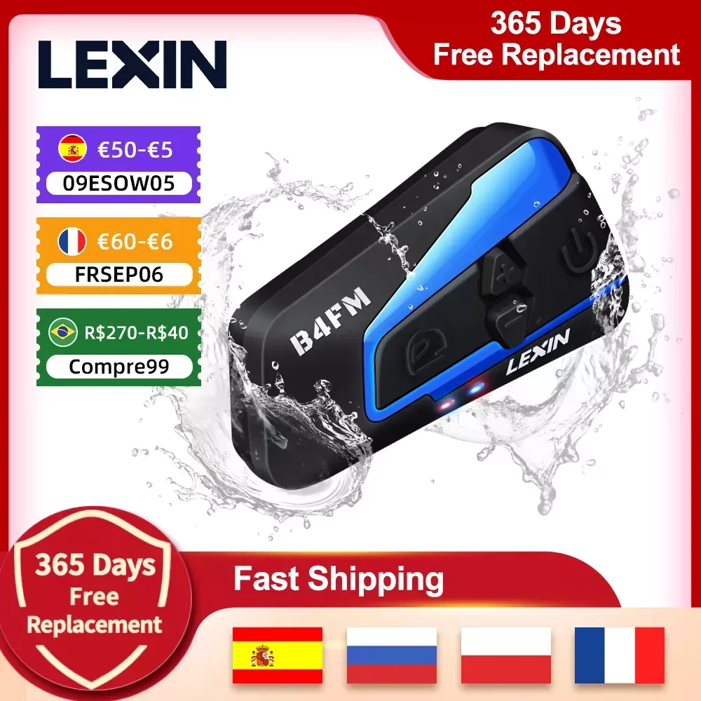 

NEW2023 Brand Lexin LX-B4FM for 4 Riders Intercom Motorcycle Bluetooth Helmet Headsets BT Moto Intercomunicador with FM Radio