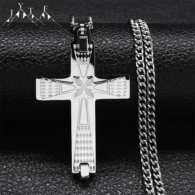 

Luxury Mens Jewellery Christ Cross Necklace Chain For Men Stainless Steel Hip Hop Punk Pendant Necklace Faith Party Jewelry