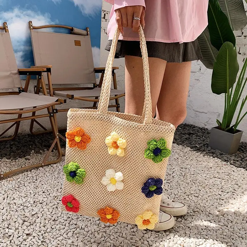 

Cute Flower Straw Women Shoulder Bags Paper Woven Lady Handbags Braid Summer Beach Large Tote Bag Lovey Bali Shopper Purses 2022