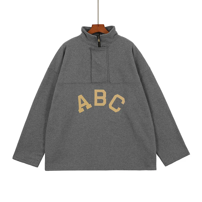 

Pullover Hoodie Semi Zipper Cotton Season 7 Main Line Loose ABC Flocking Men's Women's Couple Autumn Winter Sweatshirt Top