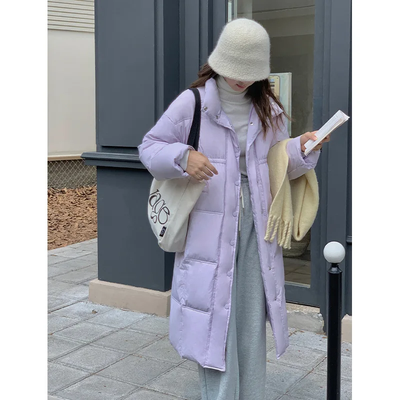 Down Coats Jacket Women WinterStand Collar Simple Mid-length Windproof Warm 90% White Duck Jackets Long Parkas Ladies Outerwear