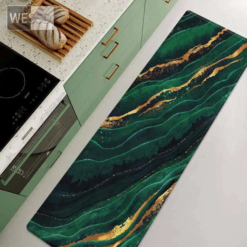 

Green Kitchen Mats For Floor Soft Anti-slip Bedside Mats Decoration For Bedroom Long Carpets For Living Room Laundry Mat Decor