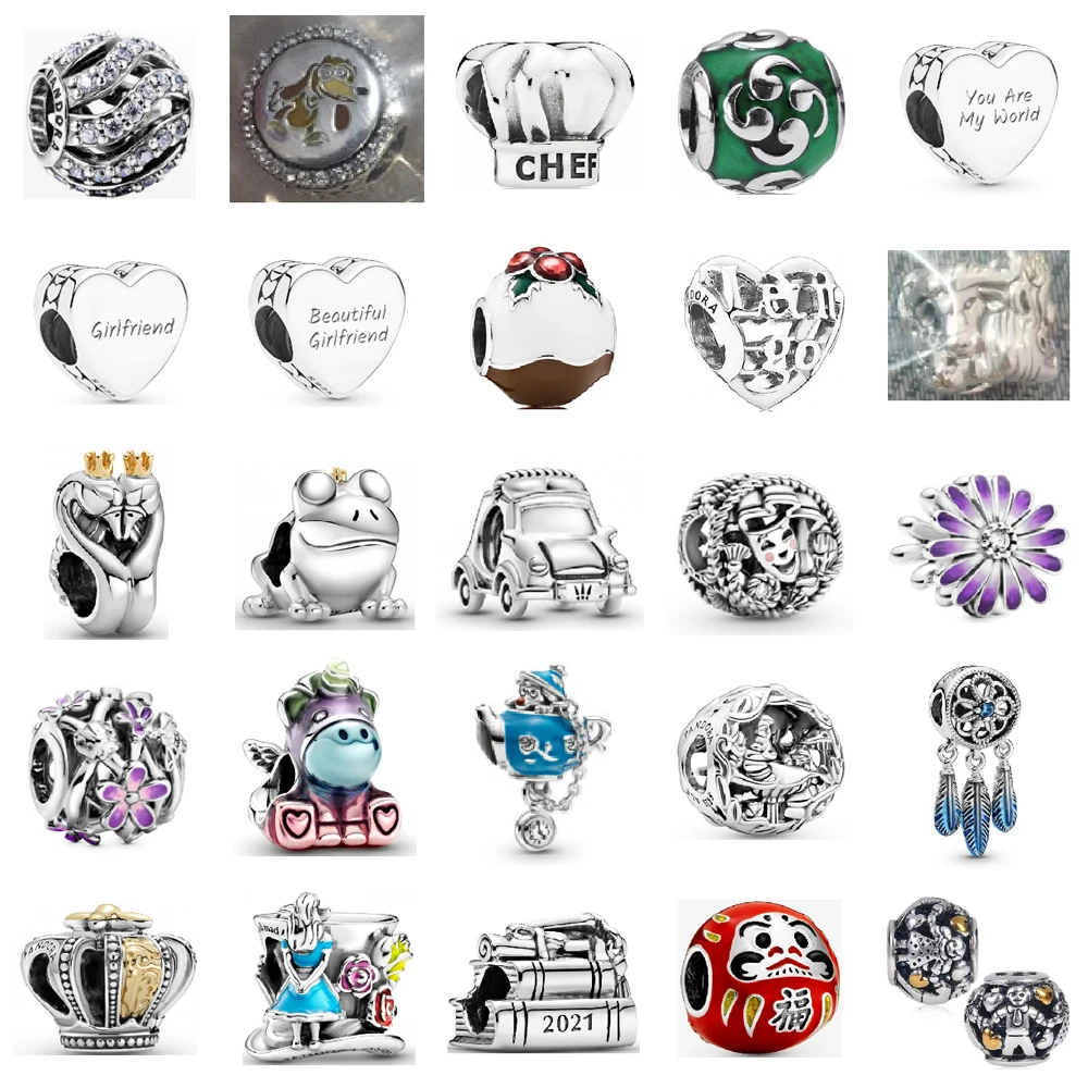 

EDELL 100% 925 Sterling Silver Red Daruma Doll Family Forever Openwork Flower Christmas Pudding CHARM