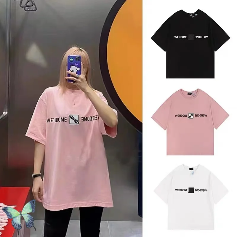 

WE11DONE Pink Black White Men Women Couple Dress Well Done T-shirt