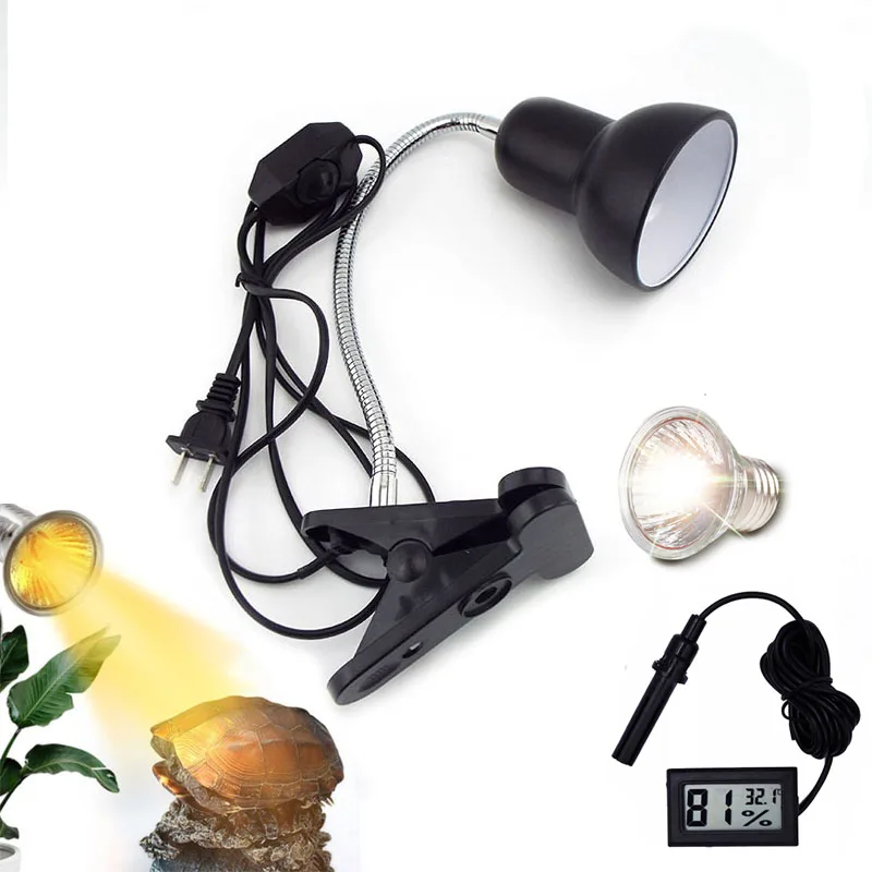 

UVA+UVB Reptile Lamp Holder Set with Clip-on Thermometer Hygrometer Lizard Turtle Tortoises Basking Heating Bulb 220V B3