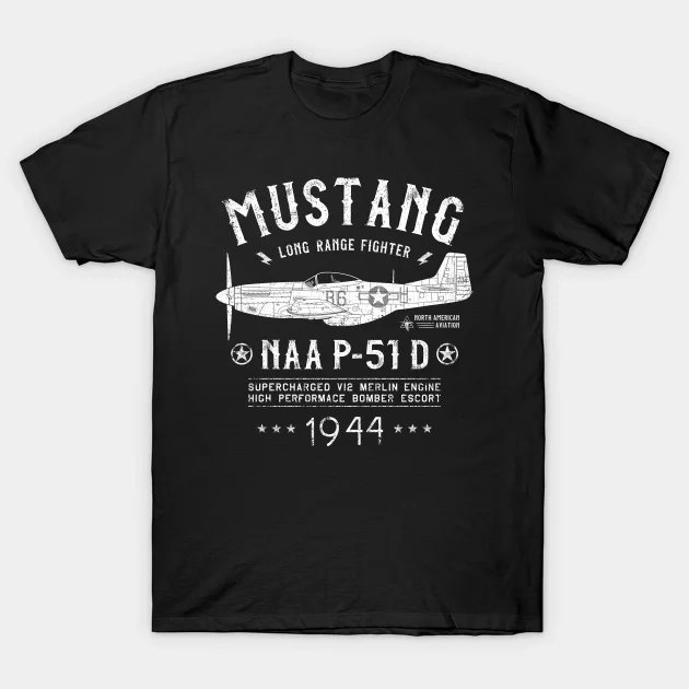 

2021 Men/Women's Summer Black Street Fashion Hip Hop P-51 D Mustang T-shirt Cotton Tees Short Sleeve Tops