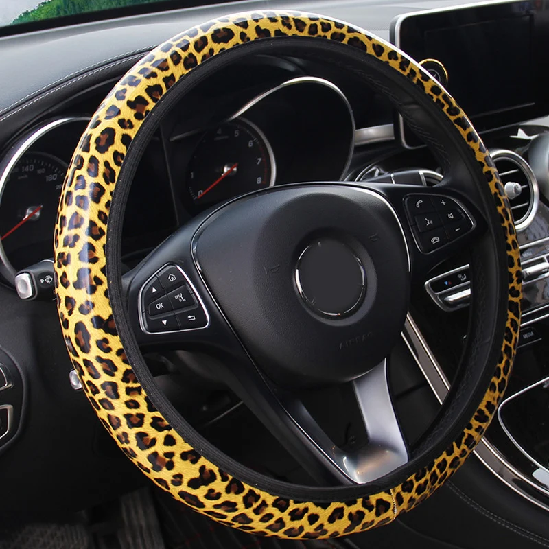 

Camouflage Leopard Car Steering Wheel Cover Car Interior Knitted Steering Wheel Cover Universal Accessories Pattern 37-38cm