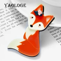 yaologe cartoon fox brooches for women acrylic material cute animal shape womens brooch new arrival female jewelry on clothes