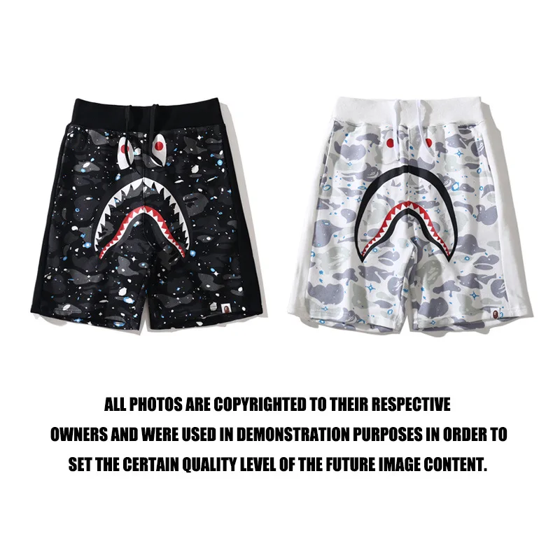 

BAPE Starry Night Print Shorts For Teens High Quality Shark Head Casual Pants Black White Camouflage Cotton Beach Bermudas