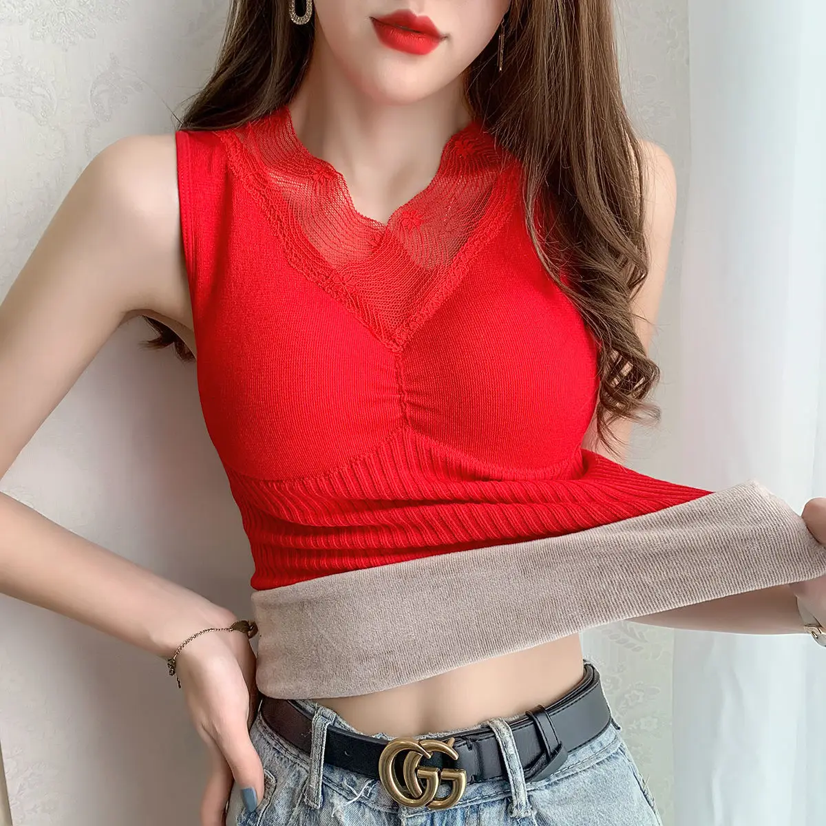 

Sexy Tank 2022 New Winter Women Camisole WarmThermal Underwear Tops Female Velvet Camis Vest Sleeveless Tanks Clothing W111