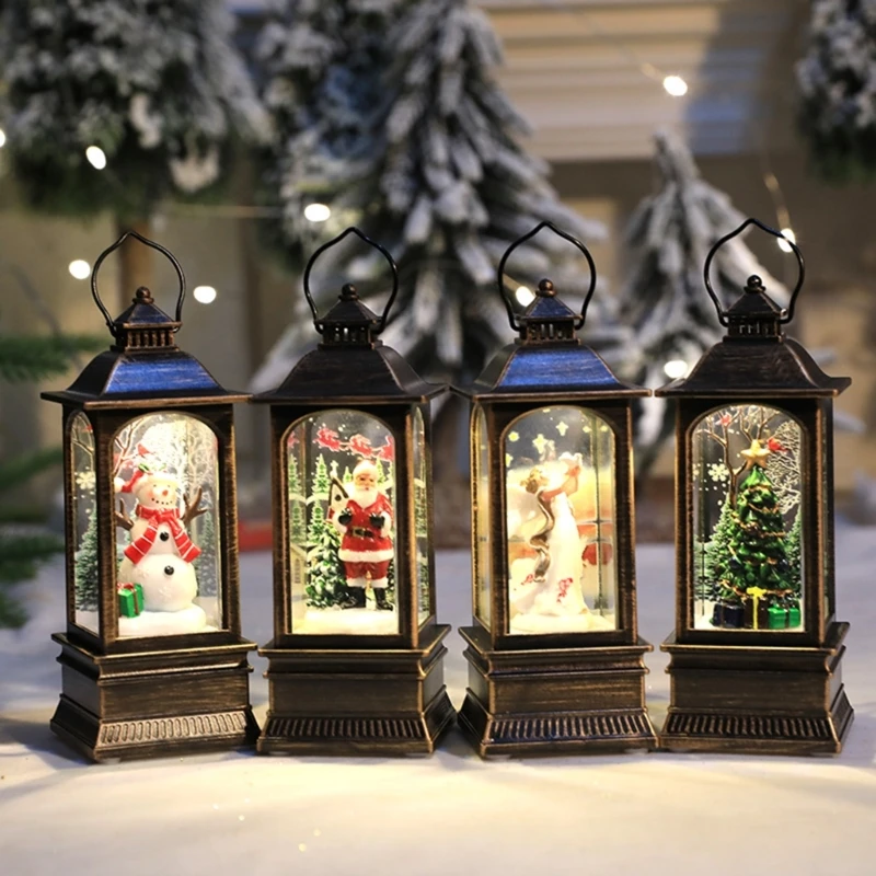 

Christmas Glittering Lantern Santa-Claus/Xmas Tree/Snowman/Angel Lighted Lantern Home Table Decoration Gift for Kids B03E