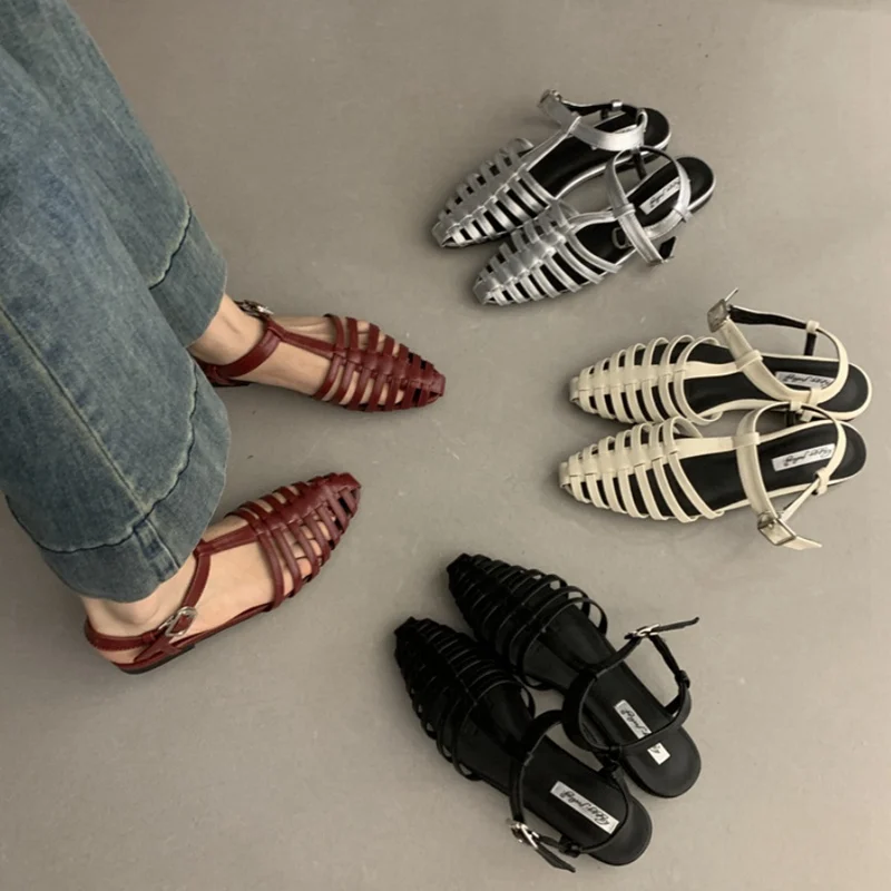 Сандалии-гладиаторы женские с ремешком на щиколотке модные пляжные шлепанцы в