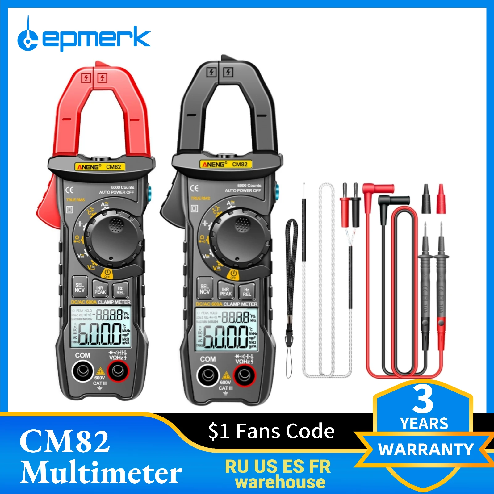 

Digital Clamp Meter DC/AC 600A Current Voltage 6000 Counts Multimeter Ammeter Tester Car Amp Hz Capacitance NCV Ohm Test