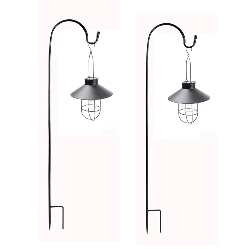 

2 Pack Solar Metal Hanging Lantern With Shepherd Hook Outdoor LED Garden Lights