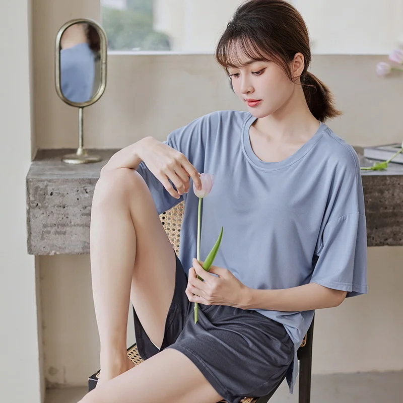 Summer Modal Pajamas Set for Women Two Pieces Chest Pads Sleepwear Shirt Shorts Lingerie Nightwear Pijama Set Leisure Loungewear