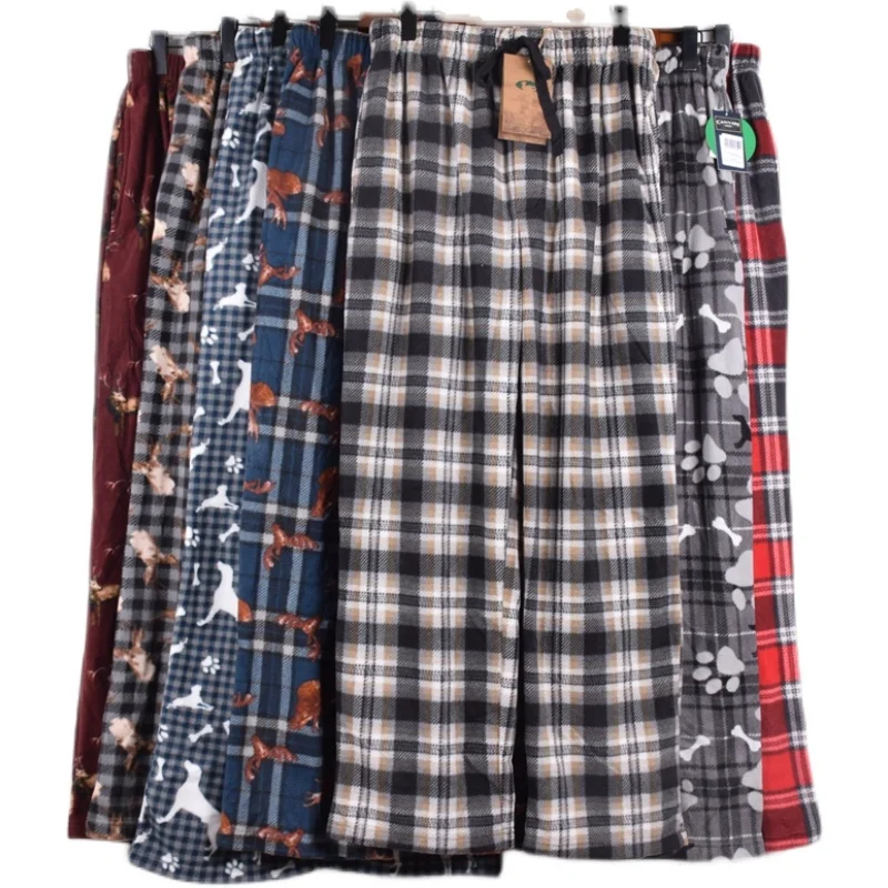 Spring Autumn Winter Men Pajama Pants Fleece Cartoon Plaid Soft And Comfortable Pocket Trousers underwear mens lounge wear