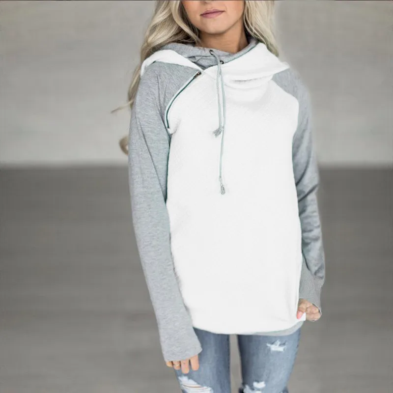 

New Autumn/Winter Women's Multi Color Top Hooded Zipper Long Sleeve Sweater