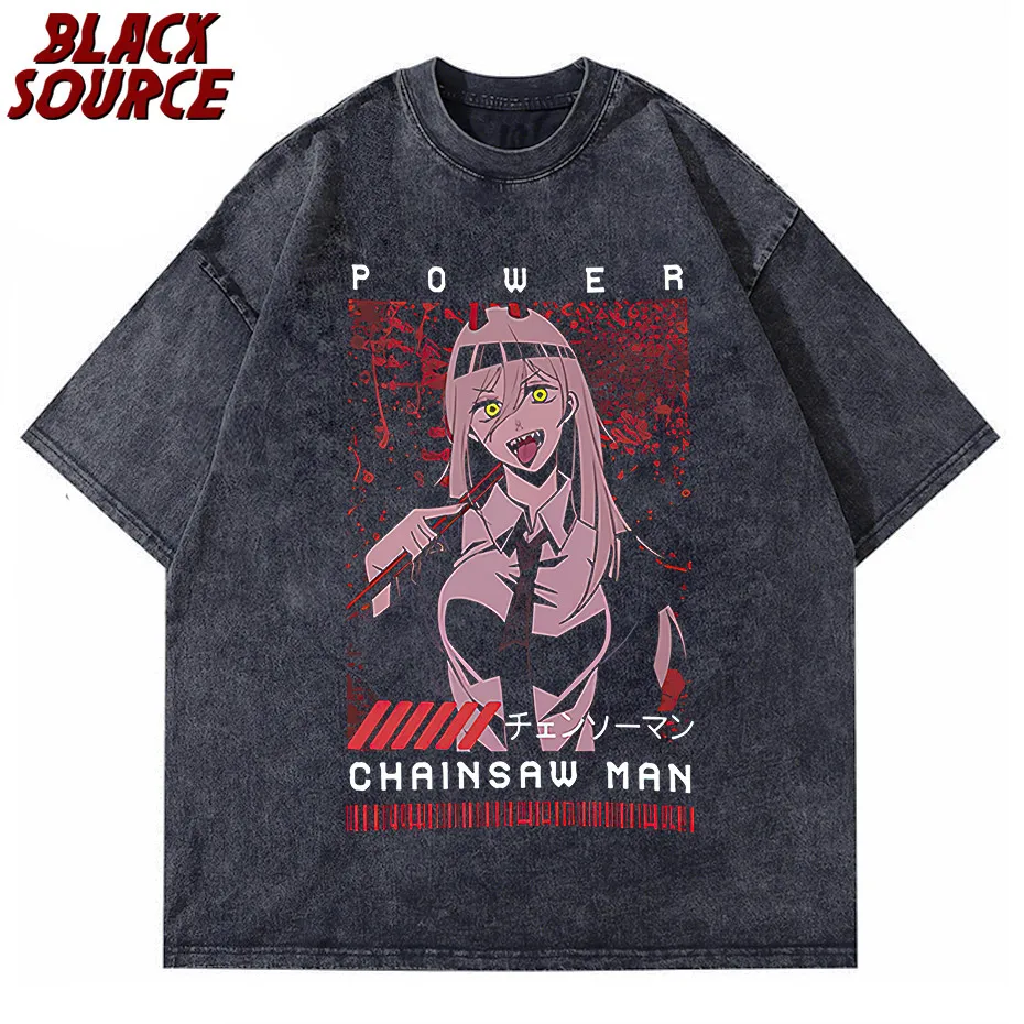 

Мужские Винтажные Футболки с принтом «бензопила», вареная Аки макима Power Reze, топы с коротким рукавом в стиле хип-хоп, футболки большого размера, уличная одежда для манги