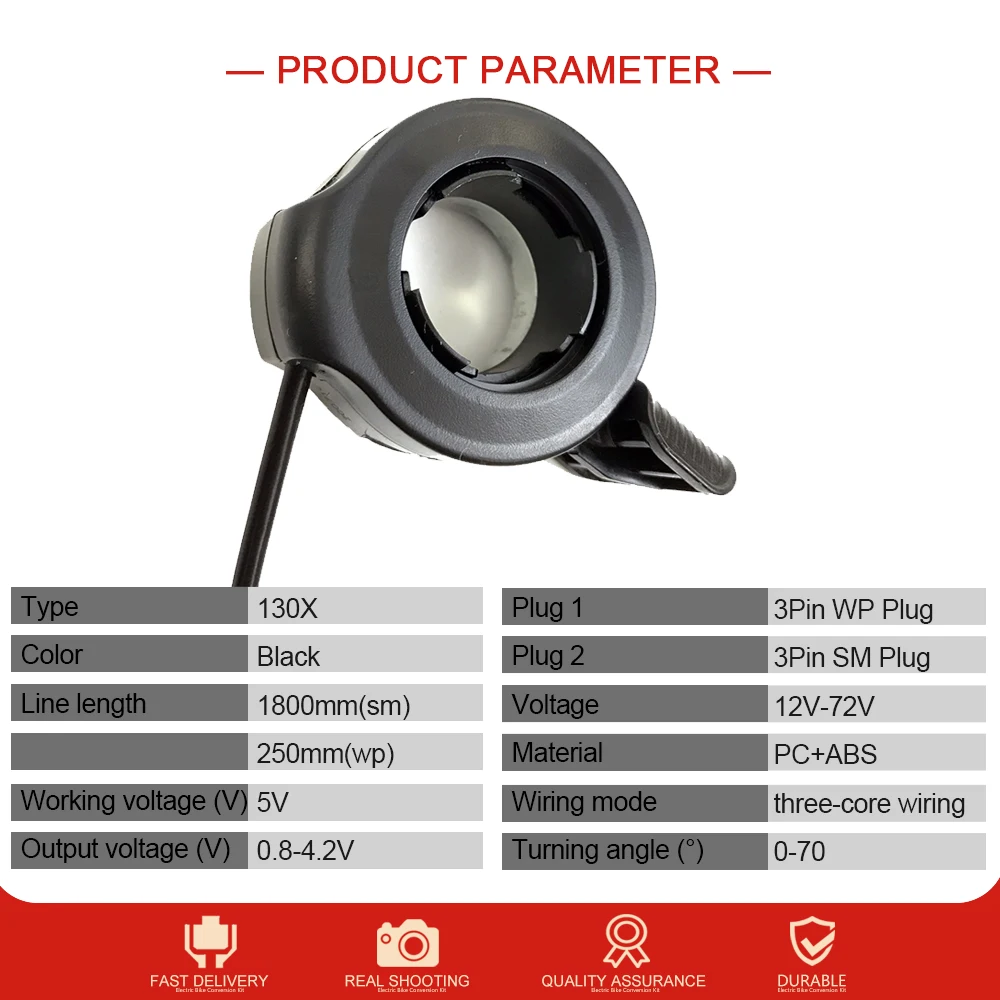 eBike Throttle 130X Thumb Throttle EBike Accelerator 12V-72V Electric Bicycle Throttle SM/Waterproof Plug Ebike Left/Right Hand