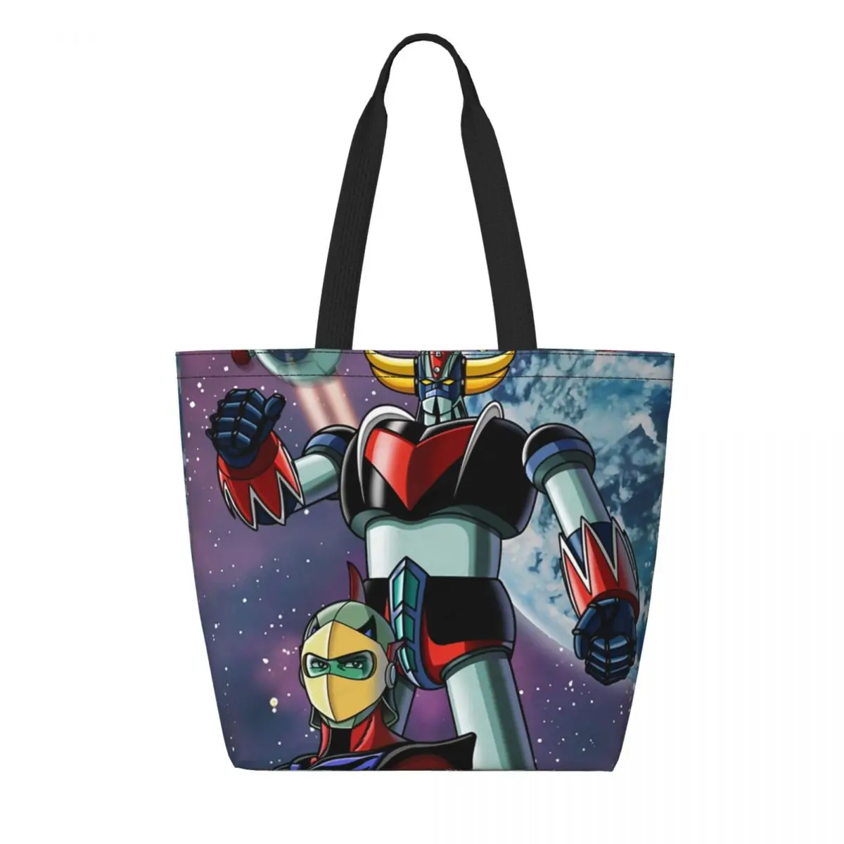 

Funny Grendizer Goldrake UFO Robot Shopping Tote Bag Recycling Anime Manga Canvas Grocery Shopper Shoulder Bag