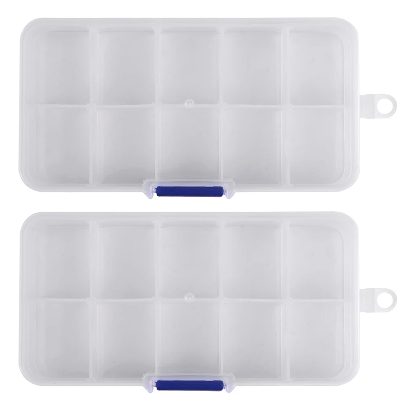 

2X 10 Compartment Plastic Storage Box Transparent For Pearl Pin Jewelry Tools Small Accessories