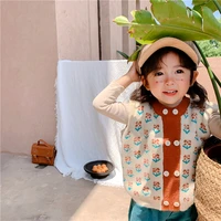 baby girls knitted vest retro flower cardigan sweater coat spring autumn kids clothes fashion warm waistcoats outwear sleeveless
