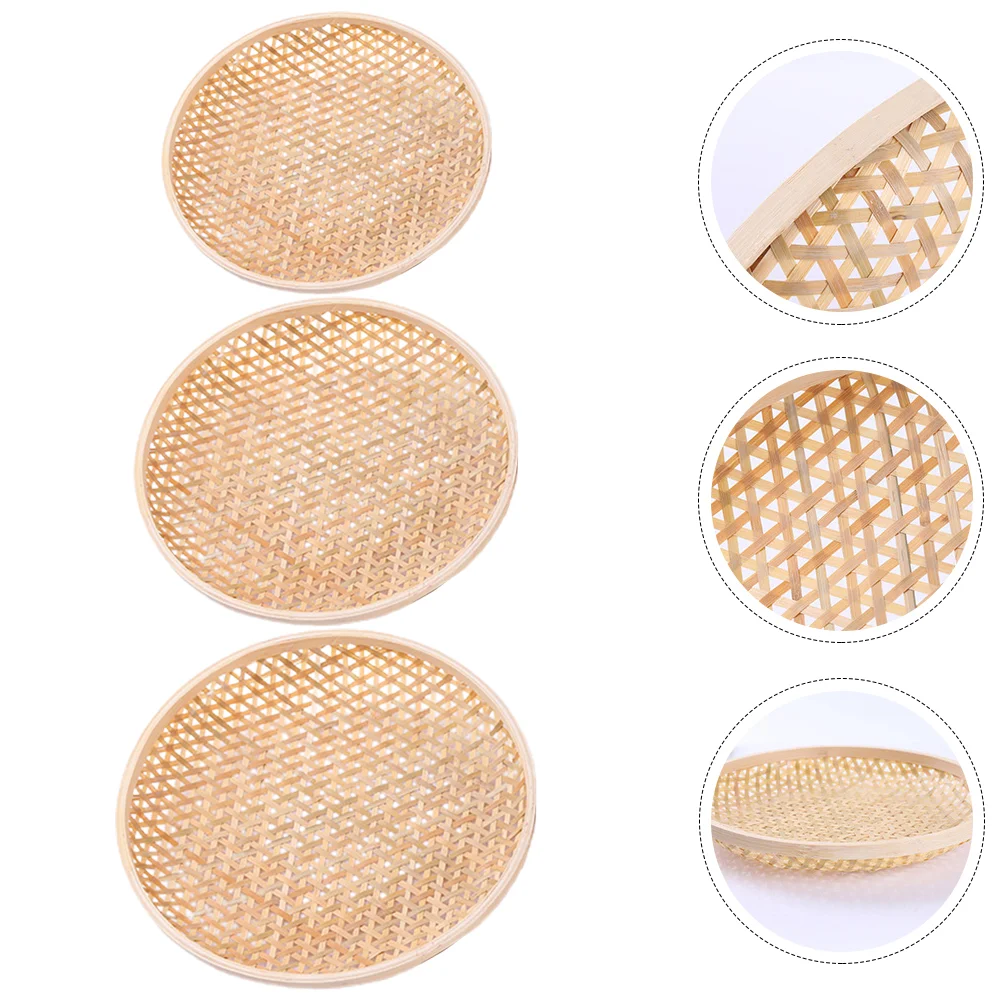 

3pcs Bamboo Woven Tray Bread Fruit Tray Food Storage Container (Bamboo)