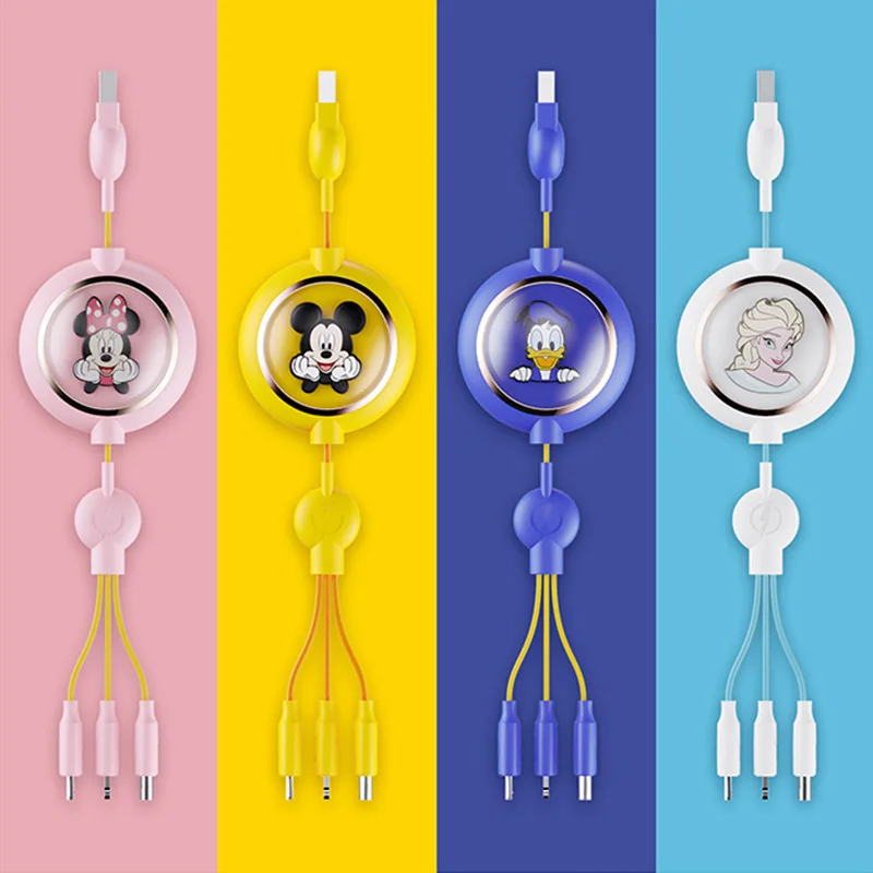 

Disney Mickey 3 in 1 Retractable Data Cable USB Fast Charger Type-C Micro USB Lightning for Android Xiaomi Huawei Samsung iPhone