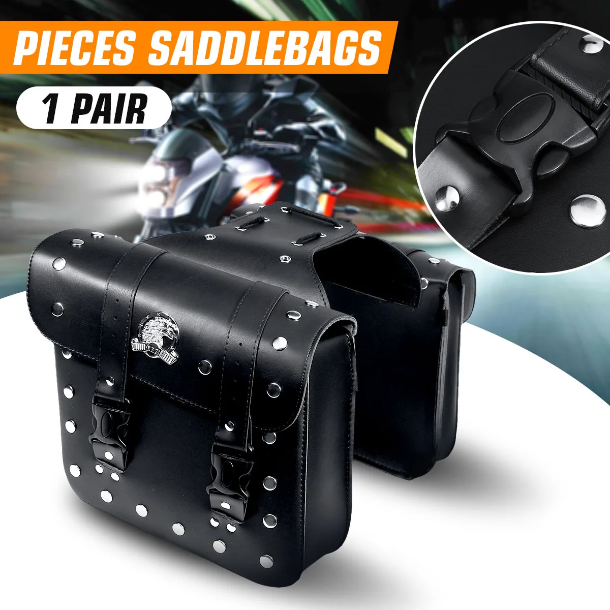 

1 Pair Universal Motorcycle PU Leather Side Saddlebag Luggage Saddle Bags Black For Honda/Yamaha/Suzuki
