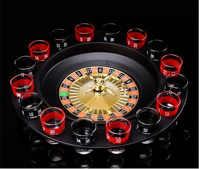 Фото [Забавный] 16 Shot Glass Deluxe, русская вращающаяся рулетка, покерные фишки, набор игр для питья, товары для вечеринок, винная игра для взрослых Drinken Game №1