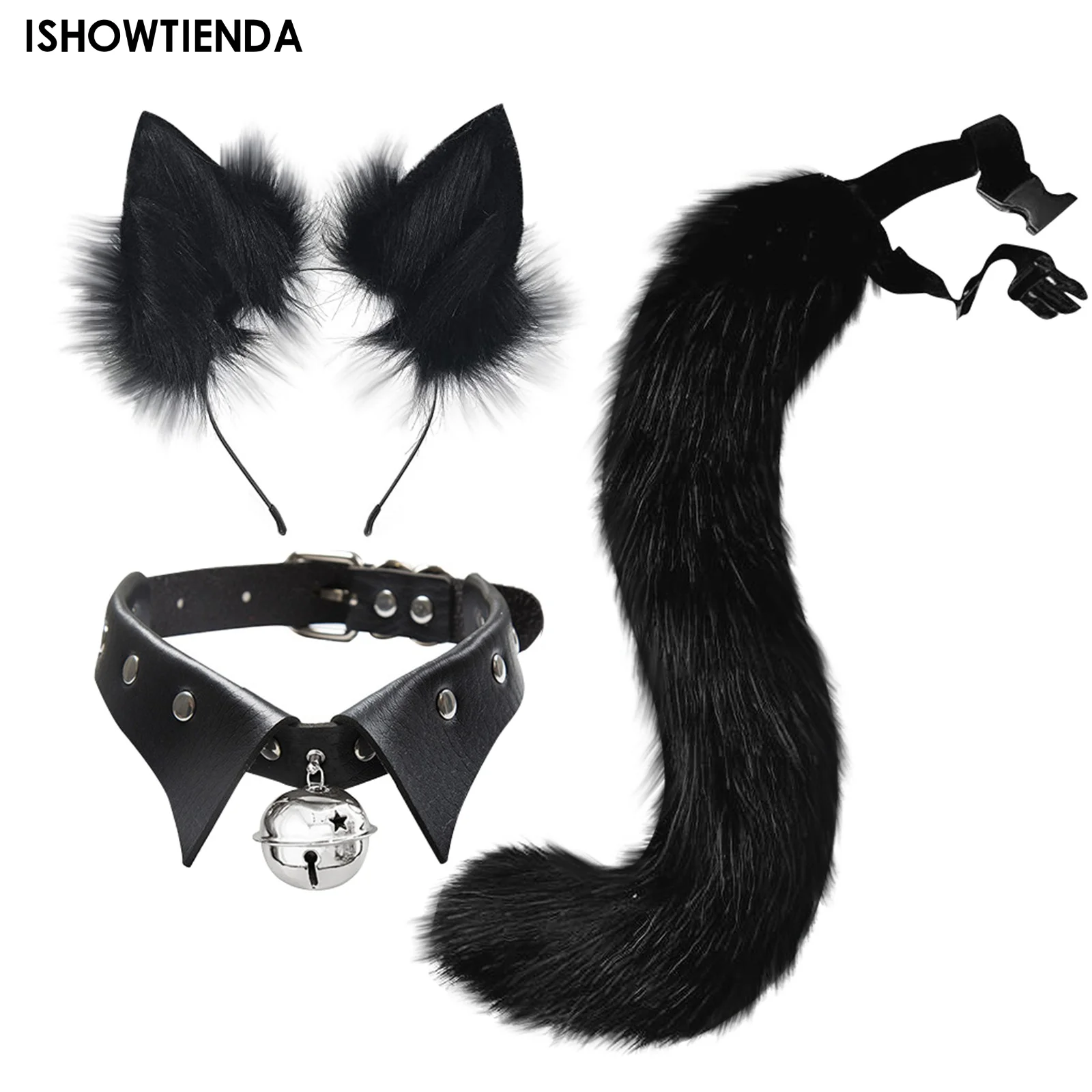 

Animal Ears Animal Tail Cosplay Party Three-pieces Set Gothic Style Suit Punk Collar-style Collar Simulation Plush Fox Ears Hair