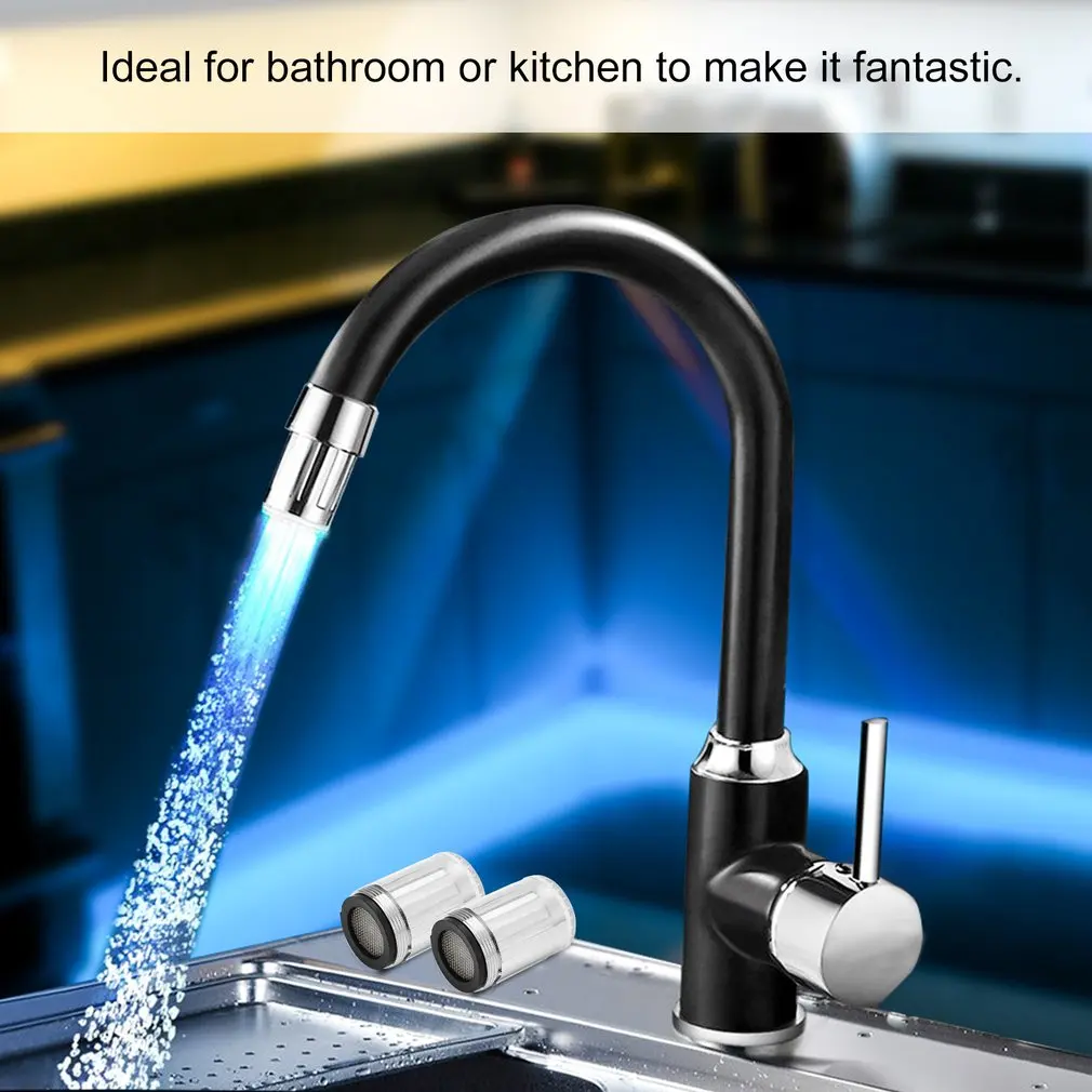 

Light-Up LED Kitchen Water Faucet Shower Tap Colorful Changing Glow Nozzle Basin Water Nozzle Bathroom Filter No Battery Supply