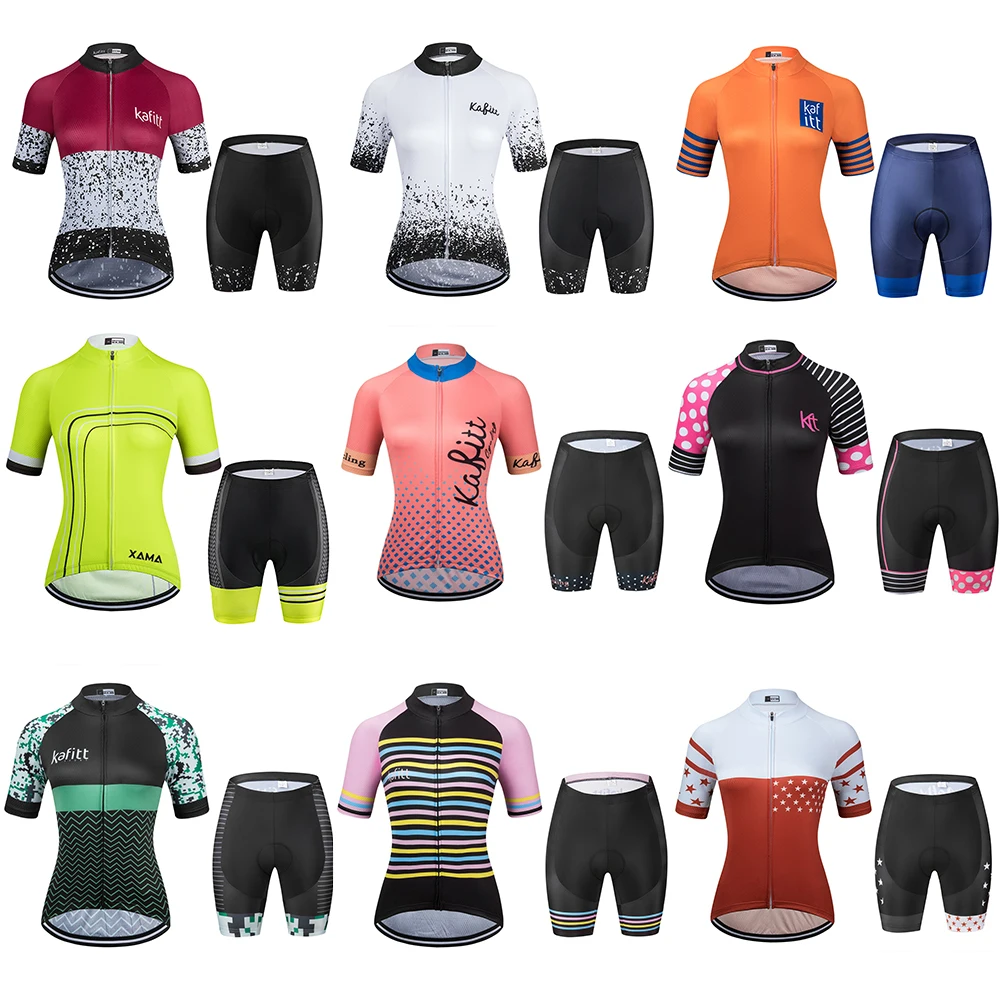 

Women's Fashion Short Sleeve Cycling Jersey Sets 20D Gel Pad MTB Clothing Conjunto Feminino Ciclismo Maillot Mujer 13 Colours