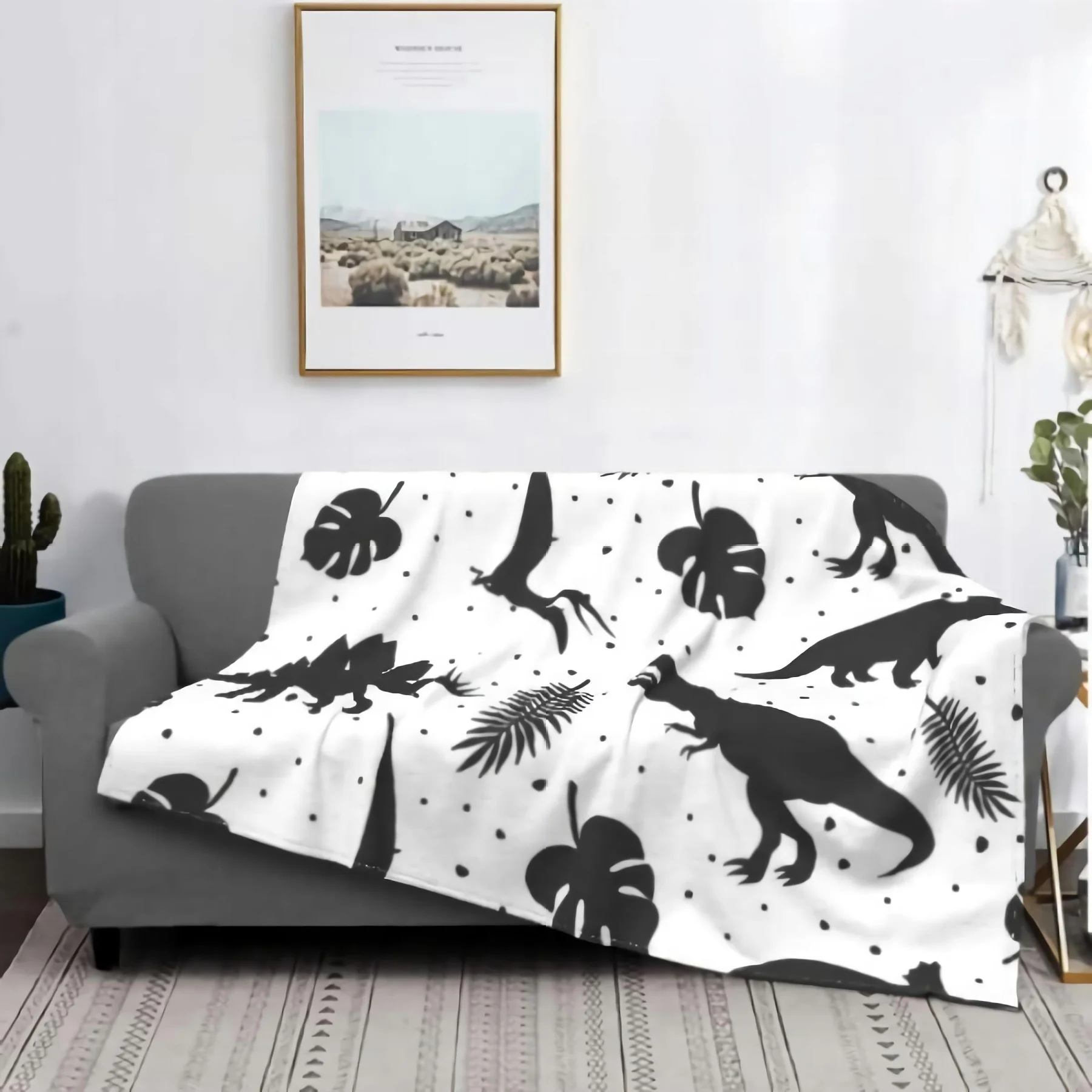 

Фланелевое Одеяло в виде динозавра, мягкое удобное покрывало черного цвета в стиле доисторических животных, 80x60 дюймов, для дивана, кровати, ...