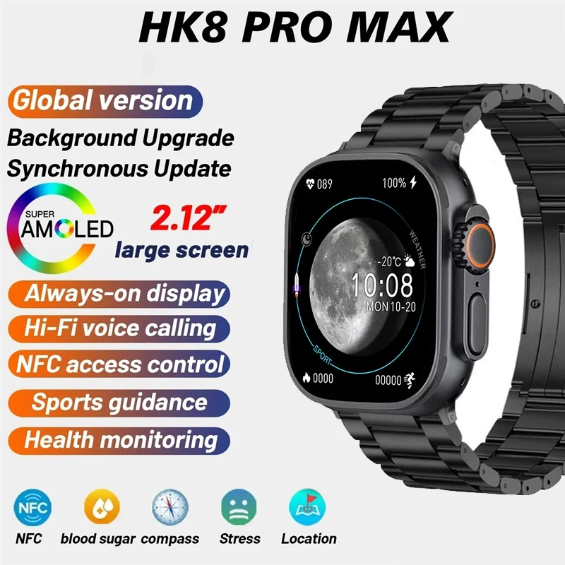 

2023 New HK8 Pro Max Ultra Smart Watch Men Series 8 49mm 2.12 Inch High Refresh Rtae AMOLED Screen NFC Compass IWO Smartwatch