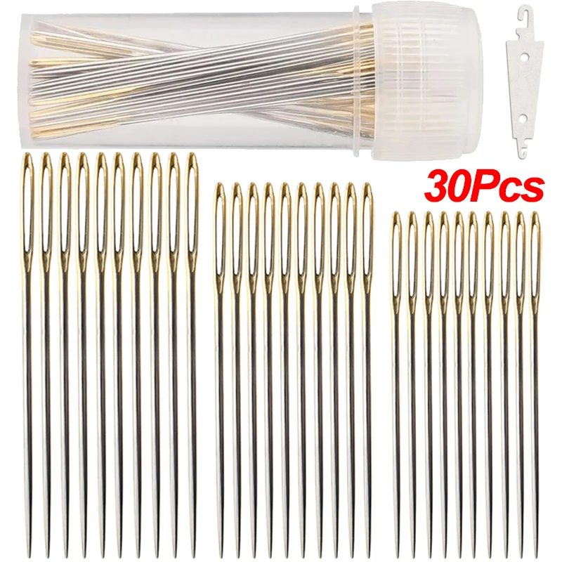 

30Pcs Large Eye Cross Stitch Needles with Threader Stainless Steel DIY Embroidery Needlework Blunt Needle Hand Sewing Tools