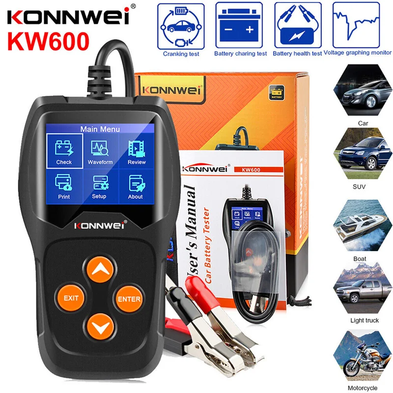 

KONNWEI KW600 Car Battery Tester 12V 100 to 2000CCA 12 Volts Battery Tools for the Car Quick Cranking Charging Diagnostic