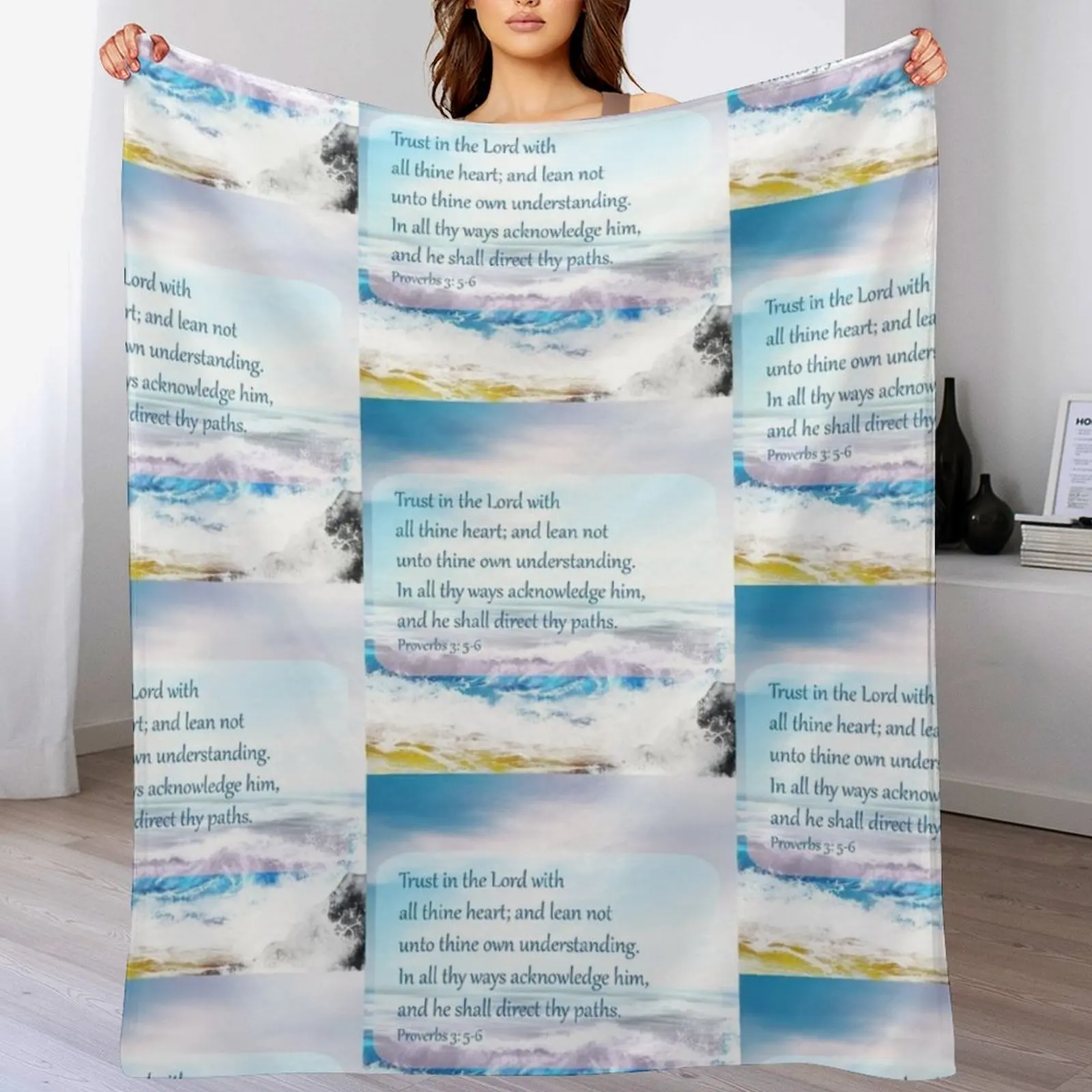 Присегда 3:5-6 Писание на океанском фоне Пледы Полярные пляжные одеяла