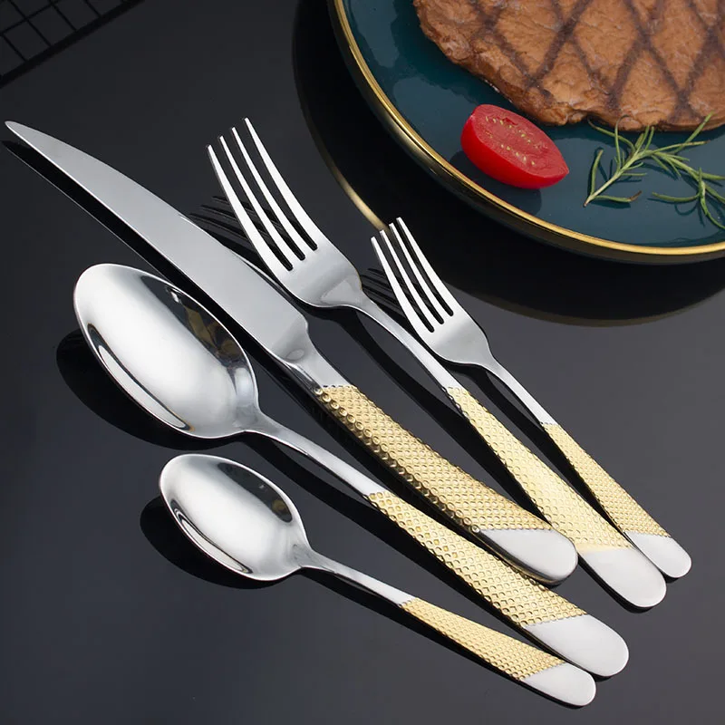 

Retro Relief Knife And Fork, European Style Steak Knife Tableware, Wheat Knife And Fork Spoon West Tableware Set dinnerware set