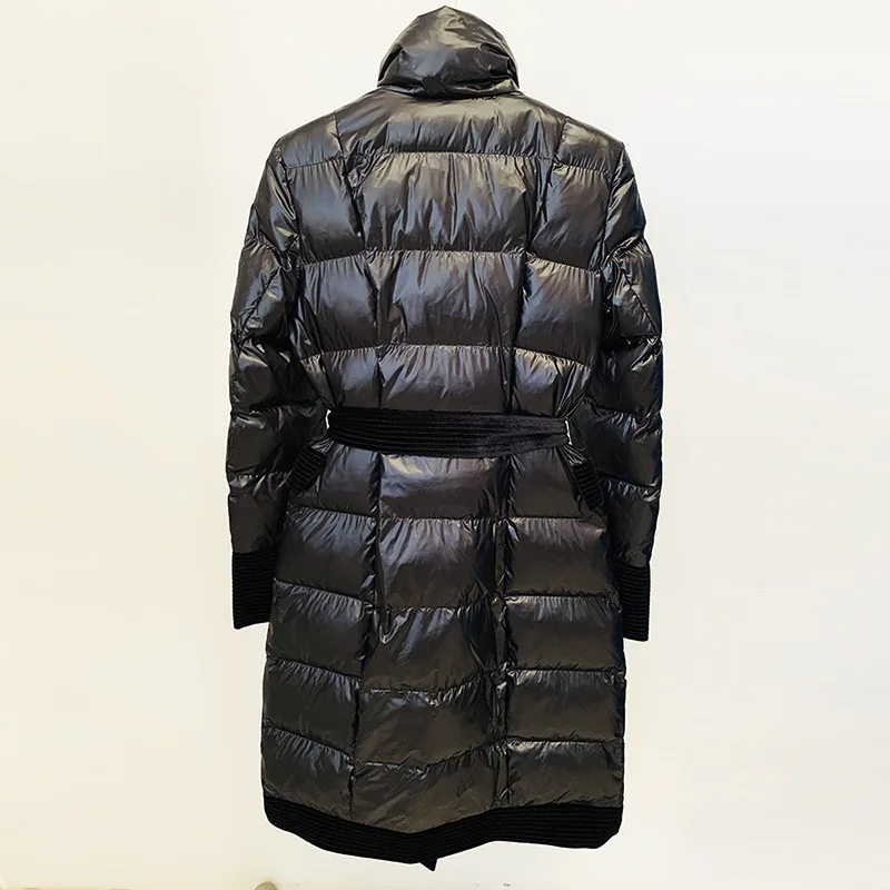 winter white duck down jacket women coat long glossy velvet tie belt parkas gold lion buttons elegant female fashion lady design