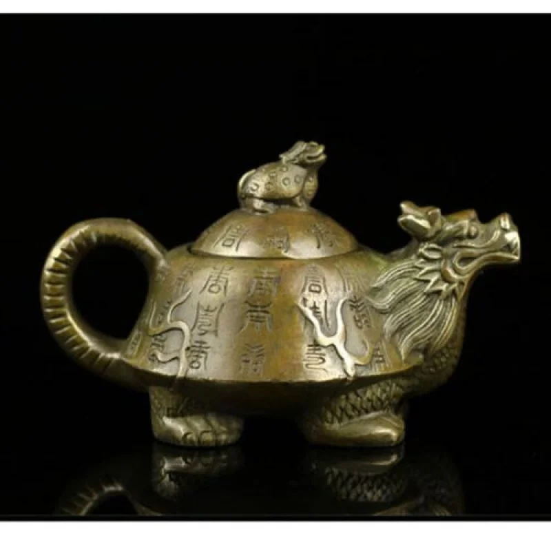 

Antique Bronze Statue lucky Dragon Head Tortoise Turtle teapot wine pot