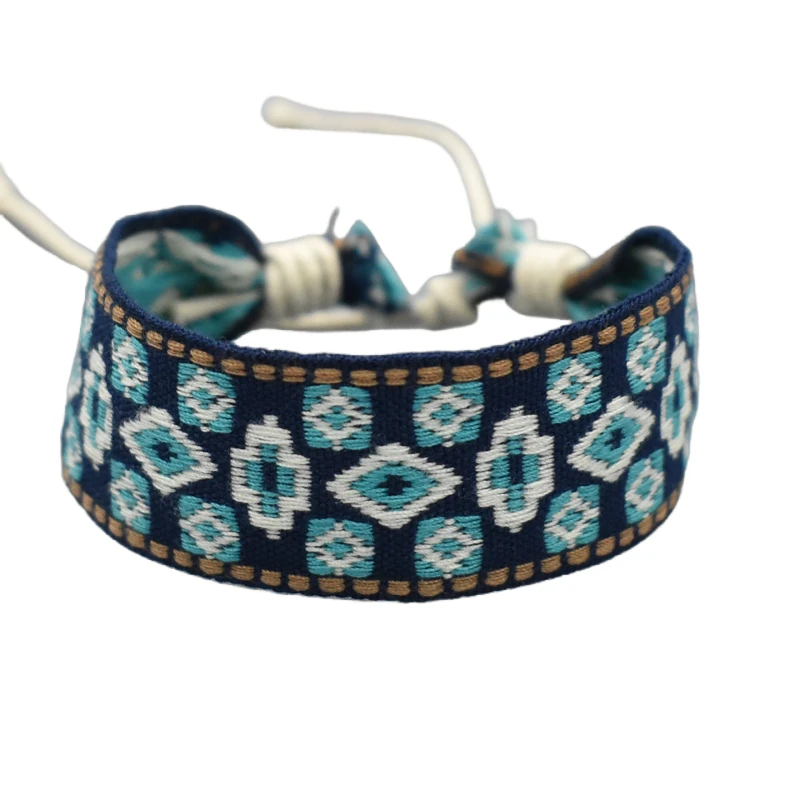 Этнический Плетеный тканевый браслет для женщин богемный на запястье