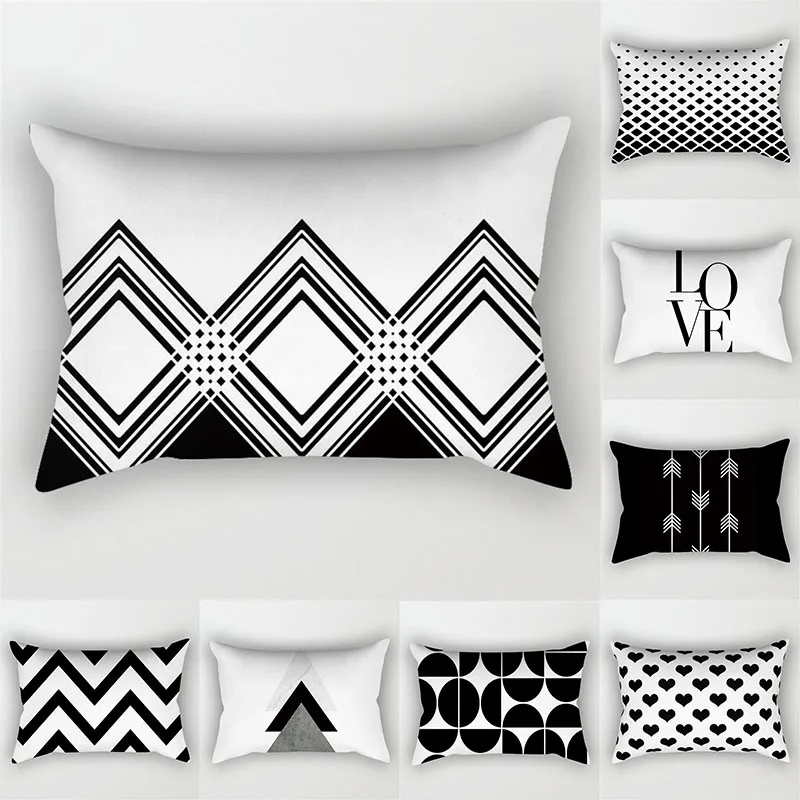 

Black White Geometric Striped Pillowcases Letter Polyester Cushion Cover 30X50 Living Room Decorative Sofa Cushions Home Decor