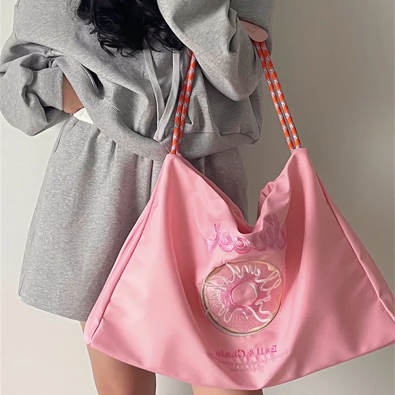 

Letter Embroidered Women Canvas Shoulder Bag Female Girls Student Book Tote Handbags Large Capacity Ladies Reusable Shopper Bag