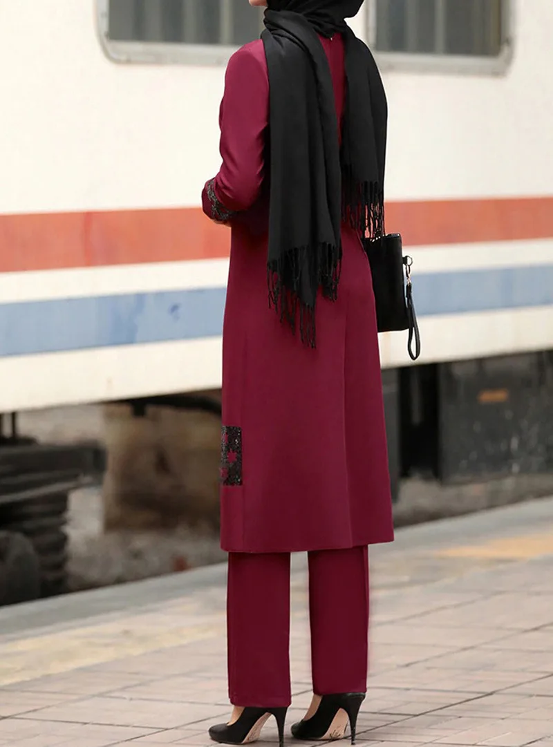 Aid Two Piece Muslim Sets Abaya Women Musulman Ensembles Turkey Hijab Dress Caftan Moroccan Kaftan Islam Clothing Abayas Suits