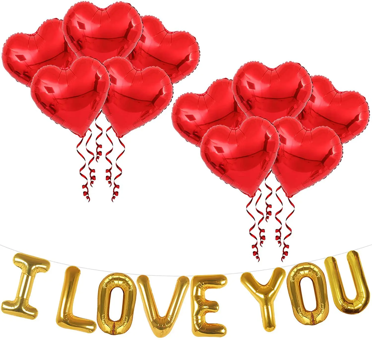 

CHEEREVEAL Gold I LOVE YOU Red Love Foil Balloons Set Valentine's Day Party Decorations for Proposal Wedding Party Supplies