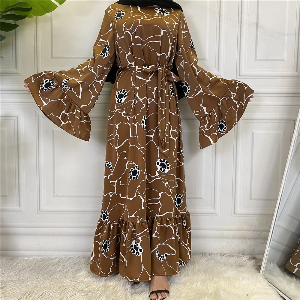 Eid Mubarak Muslim Fashion Hijab Dress Floral Printed Abayas for Women Turkish Dresses Dubai Abaya Islamic Clothing Kaftan Robe