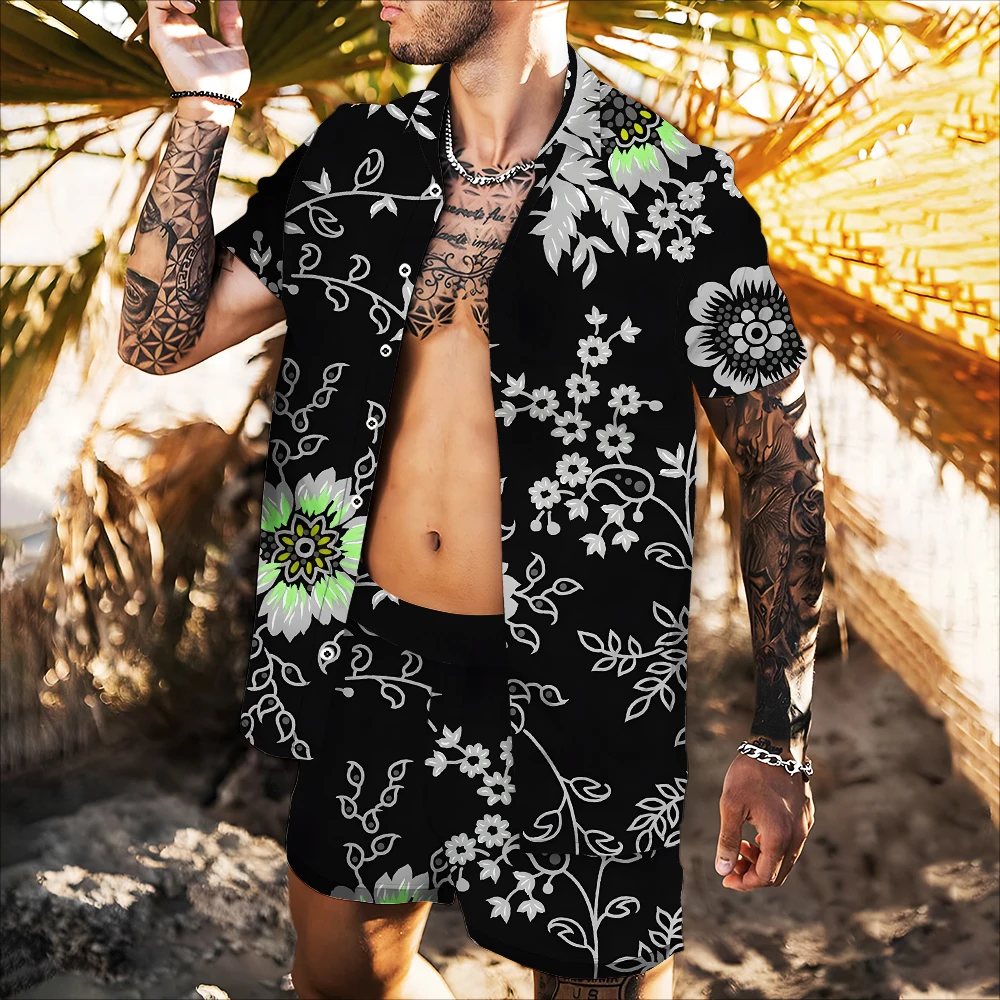 

Men's jacket 2022 summer 3d printing hot sale high quality shirt casual complex bushes colorful flowers swan fashion top